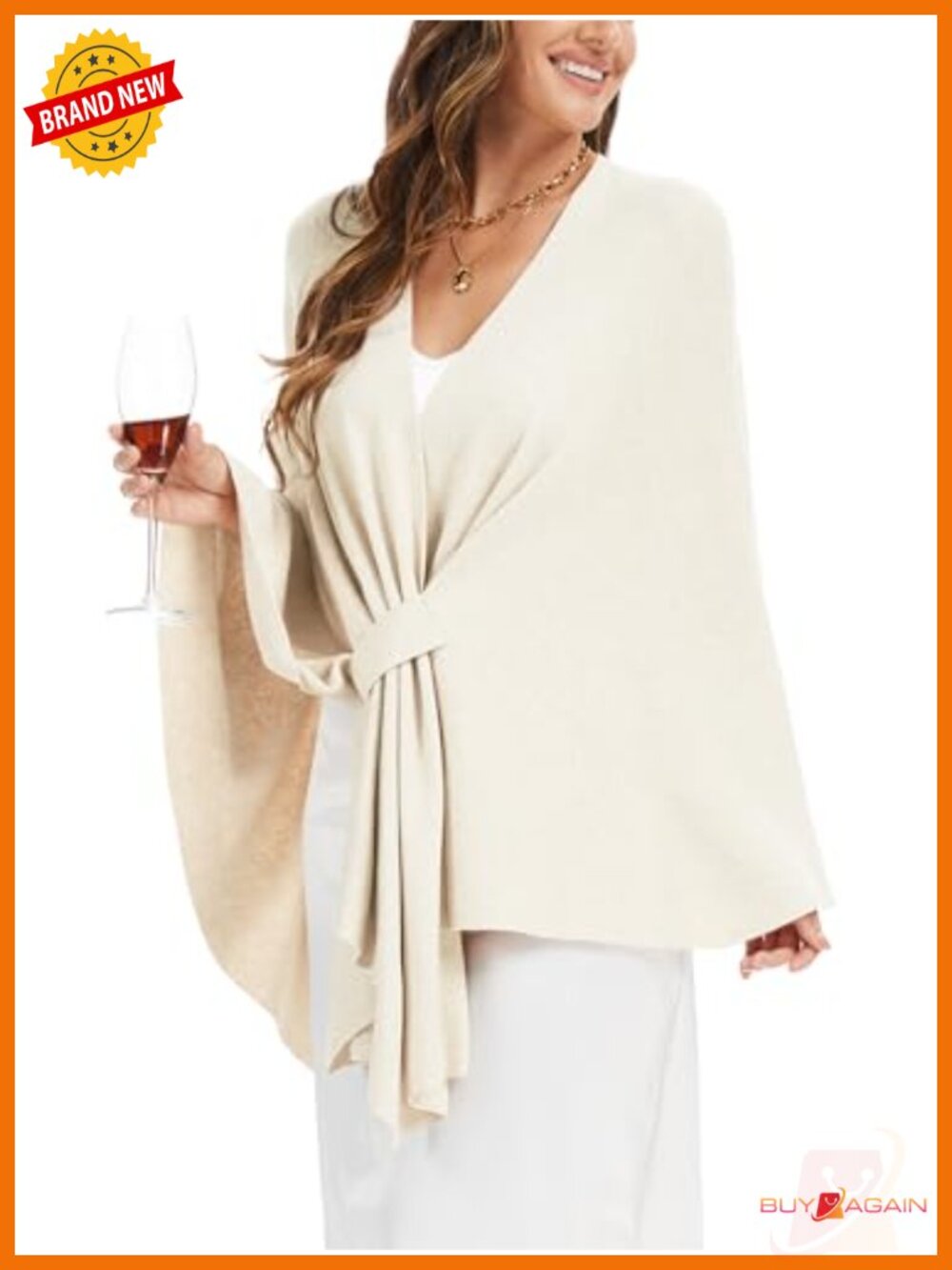 Womens Elegant Shawl Wrap Soft Open Front Poncho Sweater Loop Front